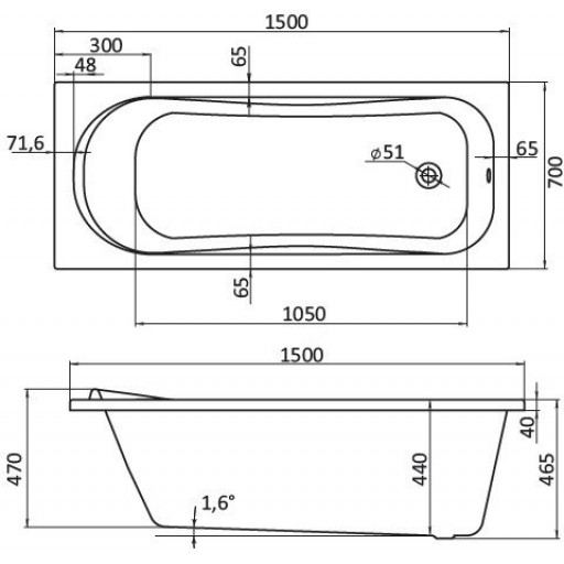 Ванна акриловая Santek Тенерифе белая 150х70 см 1.WH30.2.213